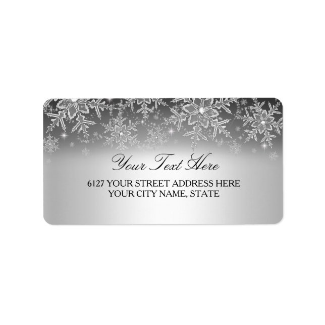 Crystal Snowflake Silver Winter Address Label Adressetikett (Framsidan)