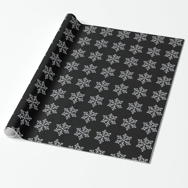 Crystal Snowflake Wrapping Papper - svart Presentpapper (Utrullad)