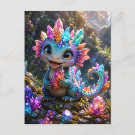 Crystal Sprout – Söt kristalldrake fantasykonst Helg Vykort