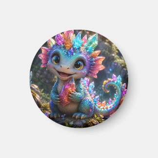 Crystal Sprout – Söt kristalldrake fantasykonst Magnet