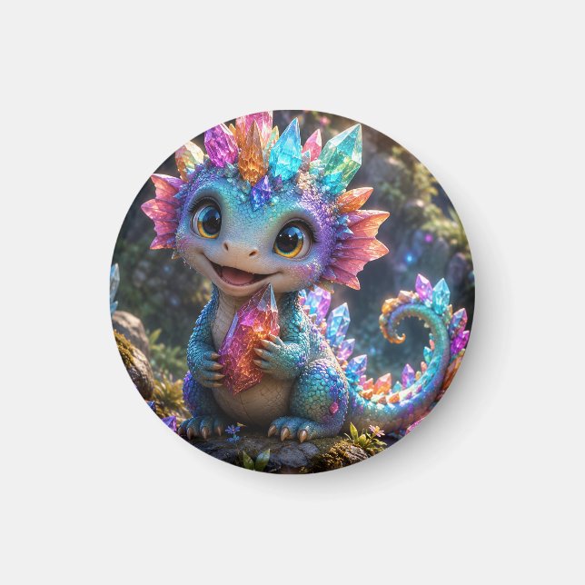 Crystal Sprout – Söt kristalldrake fantasykonst Magnet (Framsidan)