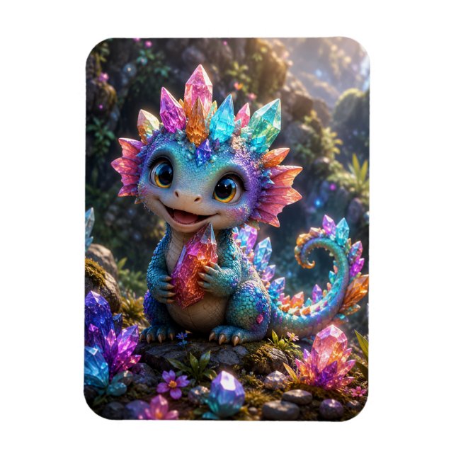 Crystal Sprout – Söt kristalldrake fantasykonst Magnet (Vertikal)