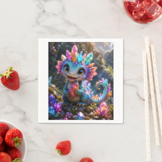Crystal Sprout – Söt kristalldrake fantasykonst Pappersservett