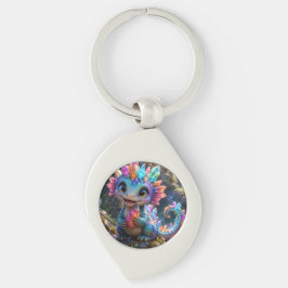 Crystal Sprout – Söt kristalldrake fantasykonst Swirl Silverfärgad Nyckelring