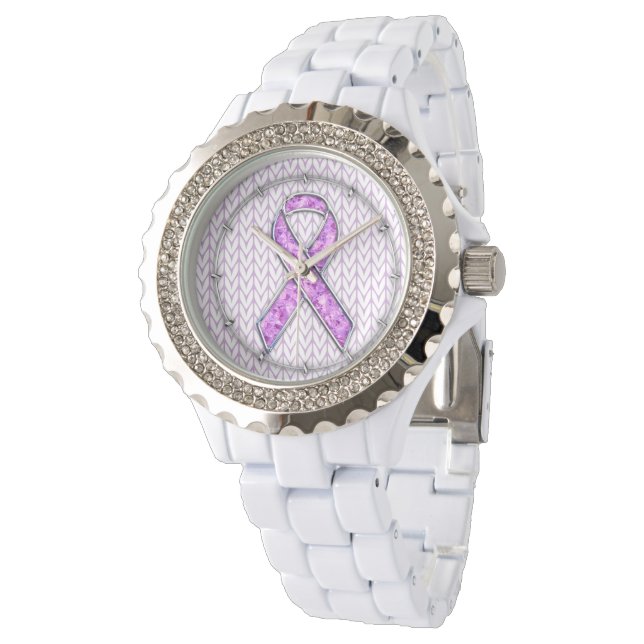 Crystal Stil Rosa Ribbon Awareness Sticka Armbandsur (Vinklad)
