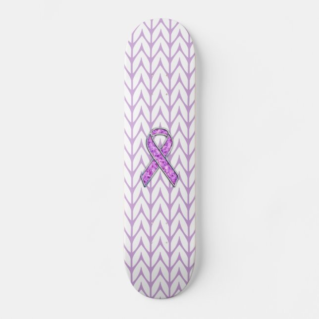 Crystal Stil Rosa Ribbon Awareness Sticka Skateboard Bräda 20 Cm (Framsida)