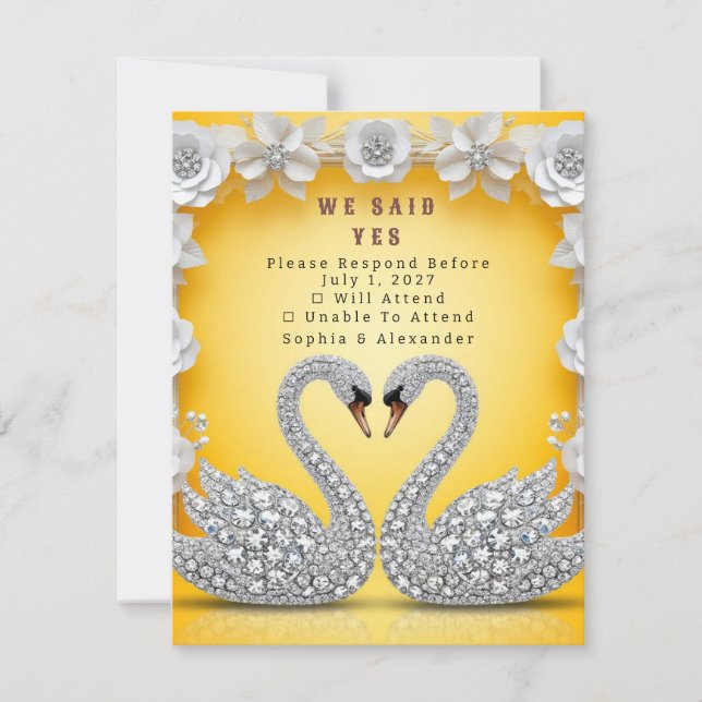 🌺 Crystal Swan Par Warm Guld Romans 💐 OSA Kort (Framsida)