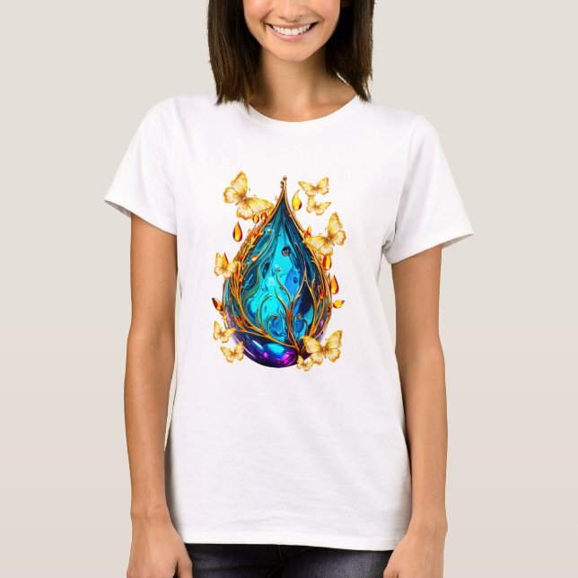 Crystal Tear Drop med Butterflies T Shirt (Framsida)