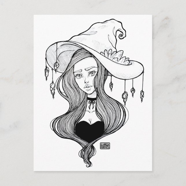 Crystal Witch Inktober Art Skriv ut på Vykort (Framsida)