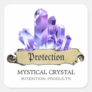 Crystal Witch White and Lila Spell Burk-etiketter Fyrkantigt Klistermärke