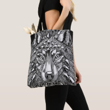 Crystal Wolf Väggkonst | Vit Linjekonst på Svart |