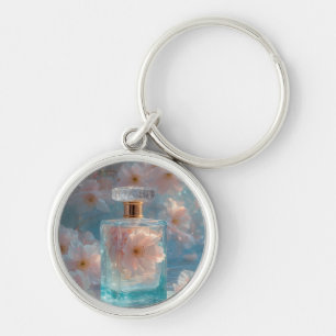 Crystal Zephyr - Airy Blommigt Aquamarine Nyckelri Rund Silverfärgad Nyckelring