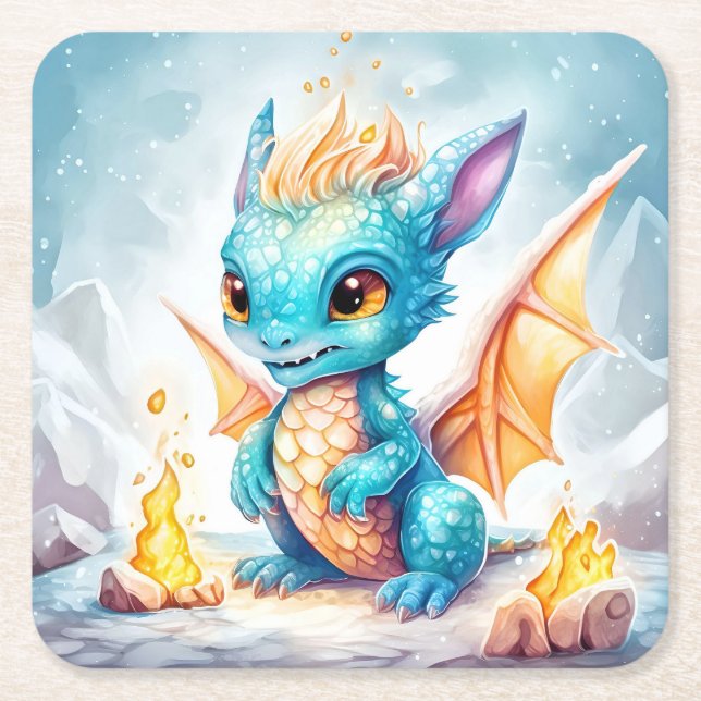 Crystalized Cute Baby blue Dragon-68799 Underlägg Papper Kvadrat (Framsidan)