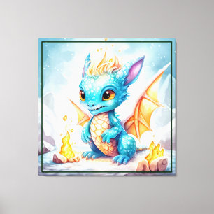 Crystalized Cute Baby blue Dragon Canvastryck