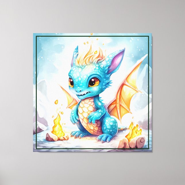 Crystalized Cute Baby blue Dragon Canvastryck (Framsida)