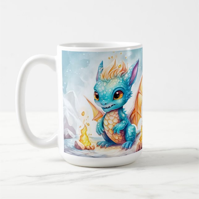 Crystalized Cute Baby blue Dragon Kaffemugg (Vänster)