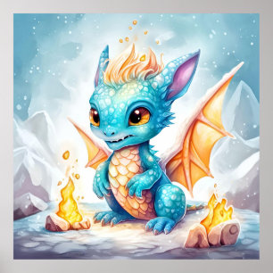 Crystalized Cute Baby blue Dragon Poster