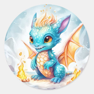 Crystalized Cute Baby blue Dragon Runt Klistermärke