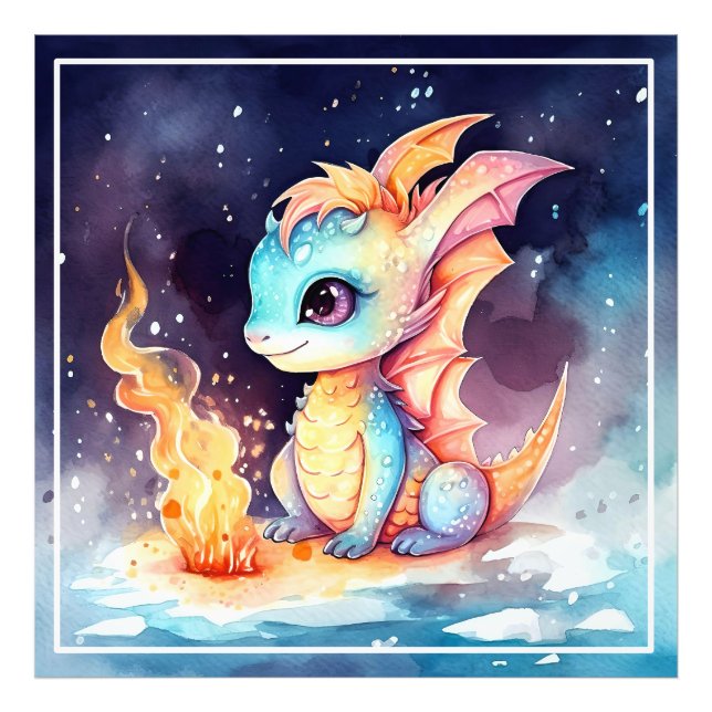 Crystalized Cute Baby Dragon Fototryck (Framsidan)