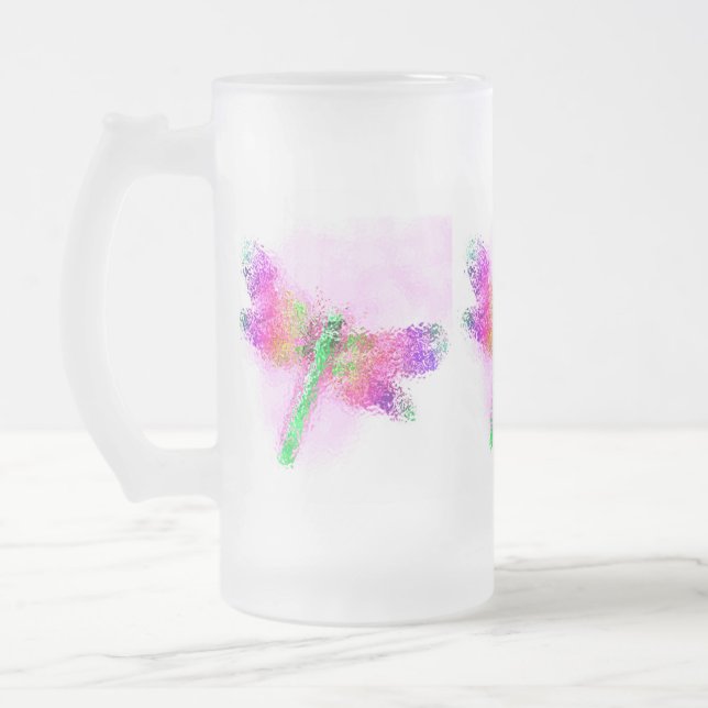 Crystalized Dragonfly (rosa) Frostat Ölglas (Vänster)