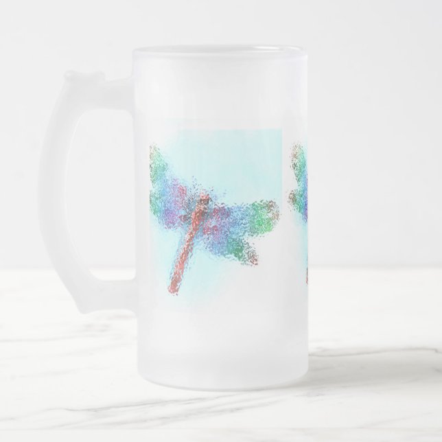 Crystalized slända (blått) frostat ölglas (Vänster)