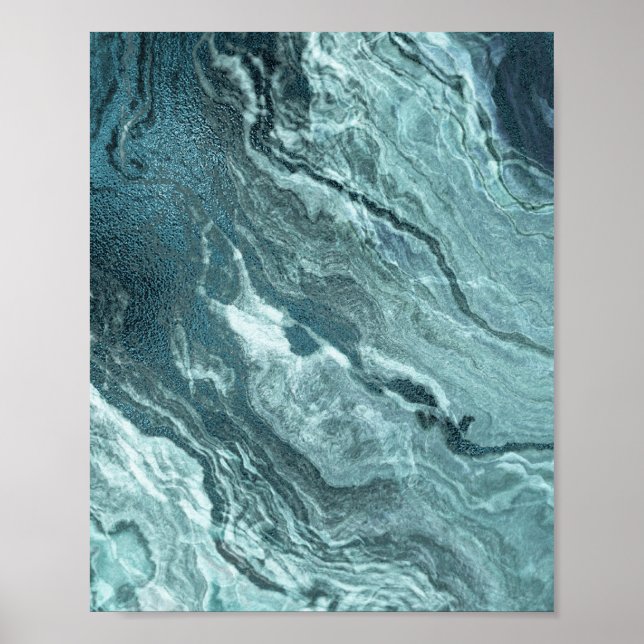 Crystalized Teal Agate | Mörk Aqua MarLED Stone Poster (Framsidan)