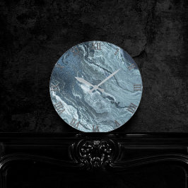 Crystalized Teal Agate | Mörk Aqua MarLED Stone Rund Klocka