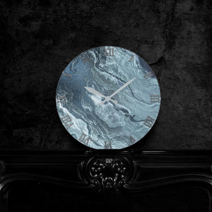 Crystalized Teal Agate Mörk Aqua MarLED Stone Rund Klocka