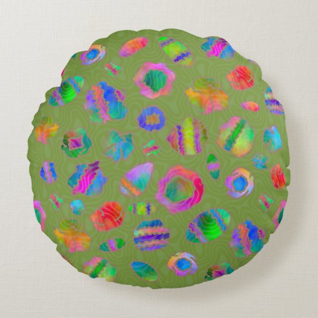 Crystalline Riverbed Moss Green Rund Kudde (Framsidan)