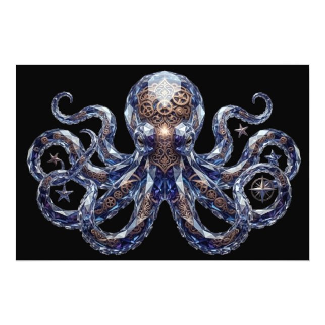 Crystalline Steampunk Octopus Fototryck (Framsidan)