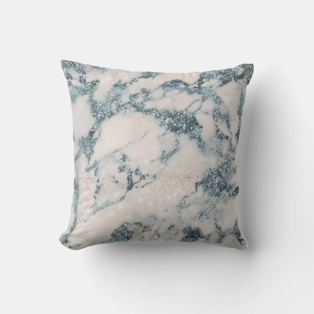 Crystals Glitter Peach White Blue Marble Kudde (Framsida)
