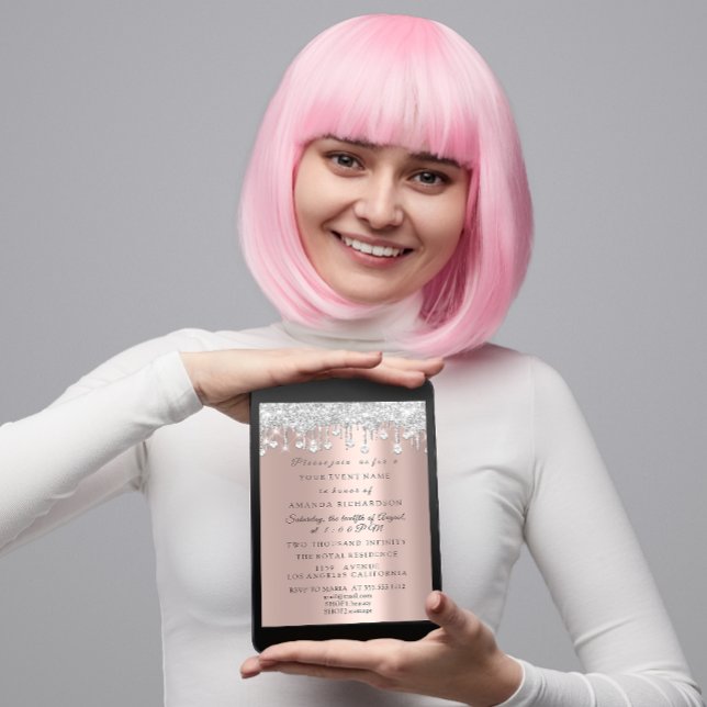 Crystals Glitter Silver Grått Ro Möhippa Birthday Inbjudningar (Skapare uppladdad)