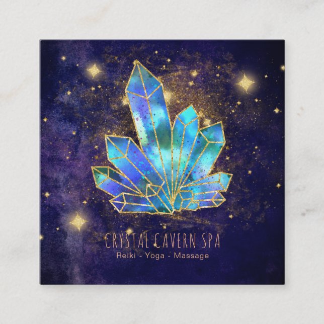 *~* Crystals Guld Glitter Stars Blue Fyrkantigt Visitkort (Framsida)