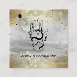 *~* Crystals Hand Snake Måne Magic Boho Grått Fyrkantigt Visitkort