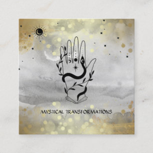 *~* Crystals Hand Snake Måne Magic Boho Grått Fyrkantigt Visitkort
