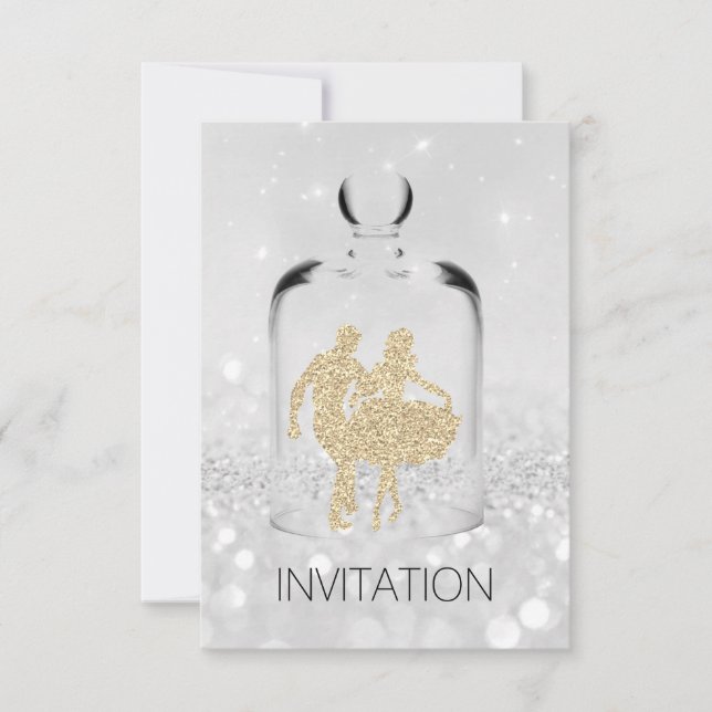 Crystals HoeDown Land Party Grått Guld Glitter Inbjudningar (Framsida)