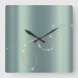 Crystals Mint Infinity Guld. Elegant minimalt Fyrkantig Klocka