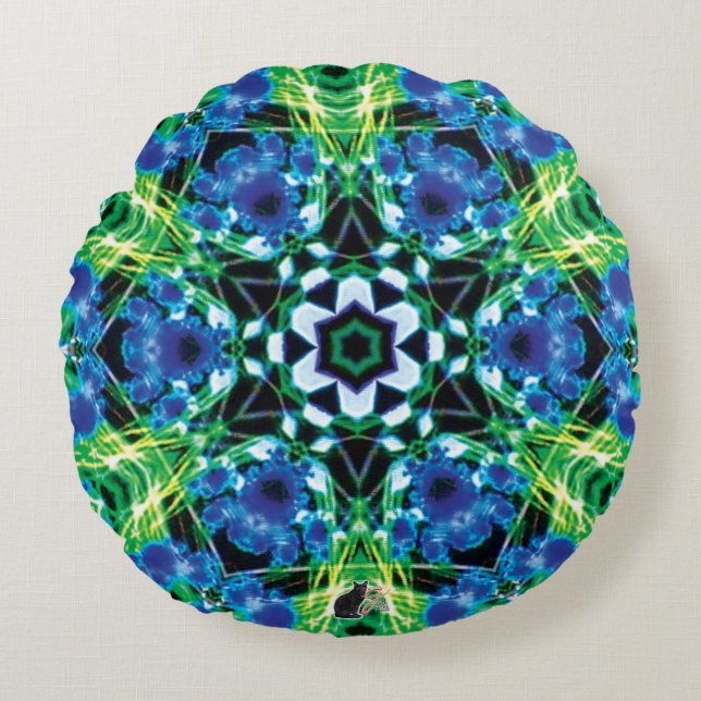 Crystalsea Kaleidoscope Rund Kudde (Framsidan)