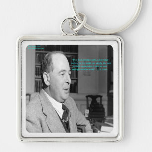 CS Lewis & "Andra världar" Citat Fyrkantig Silverfärgad Nyckelring