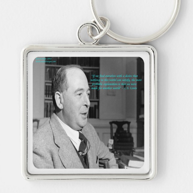 CS Lewis & "Andra världar" Citat Fyrkantig Silverfärgad Nyckelring (Framsidan)