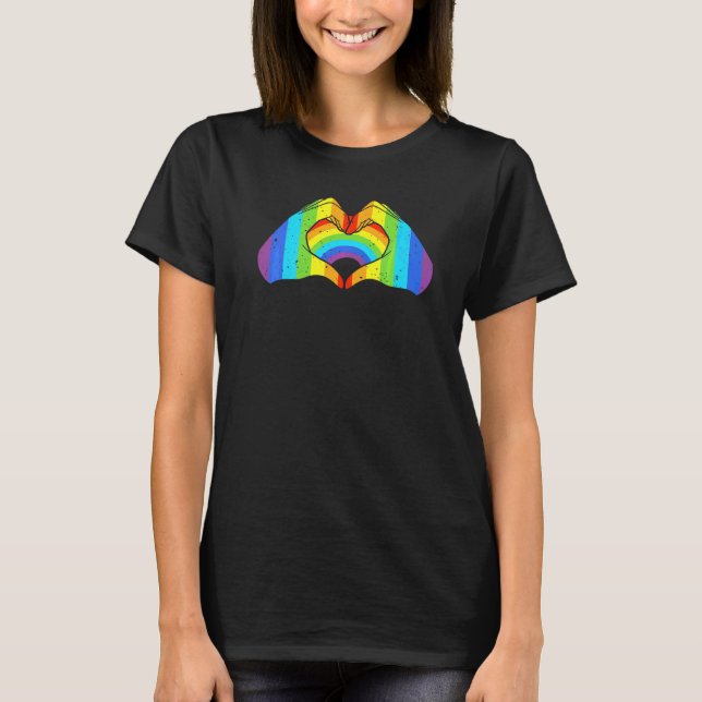 Csd Hbt händer formar regnbåge hjärta stolthet  6 T Shirt (Framsida)