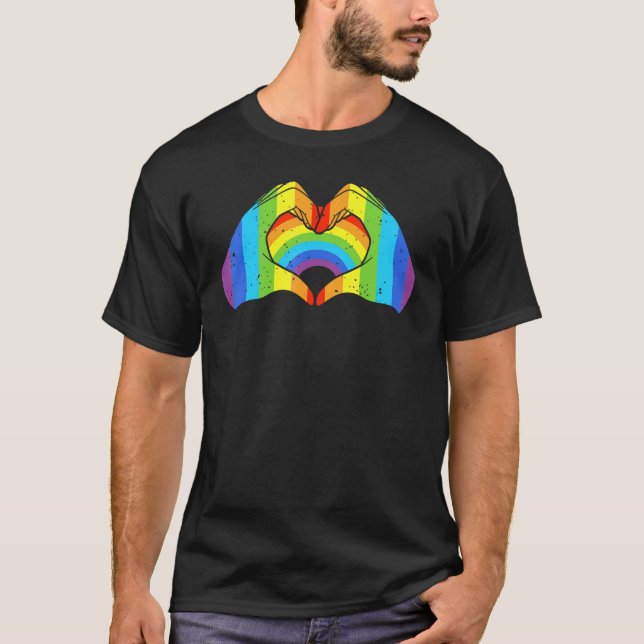 Csd Lgbt Händer Shape Rainbow Heart Pride White T Shirt (Framsida)