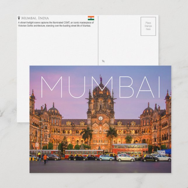 CSMT, Mumbai, Indien vykort (Fram/baksida)