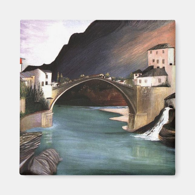 Csontvary- Roman Bridge i Mostar Magnet (Framsidan)