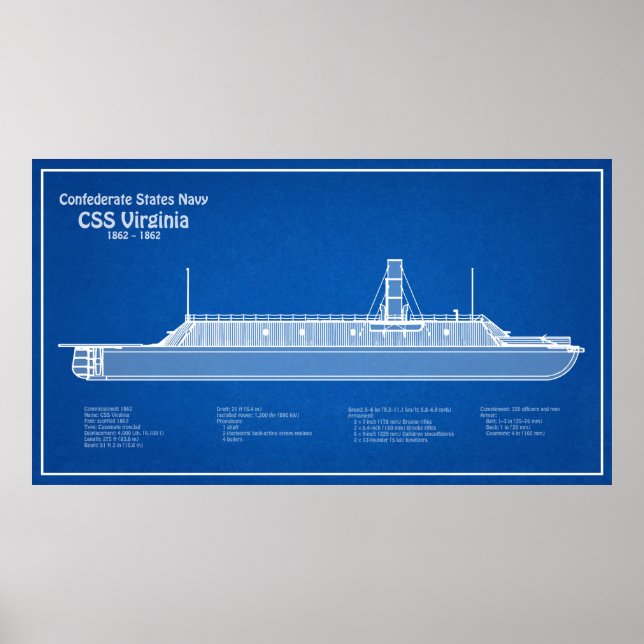 CSS Virginia - Frakt Blueprint Plans ABD Poster (Framsidan)