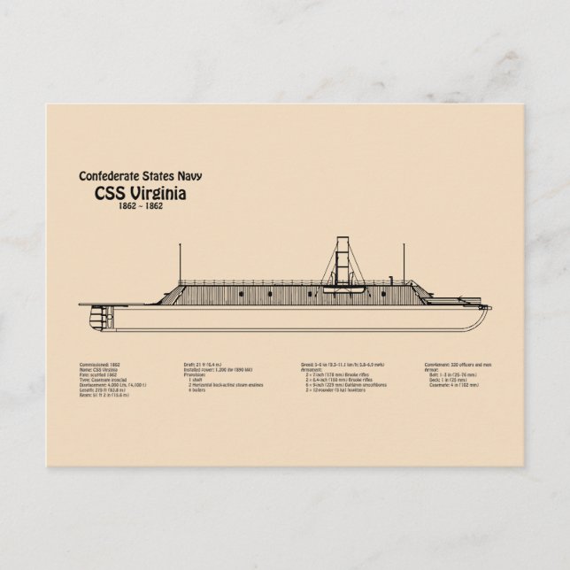 CSS Virginia - Frakt Blueprint Plans SD Vykort (Framsida)
