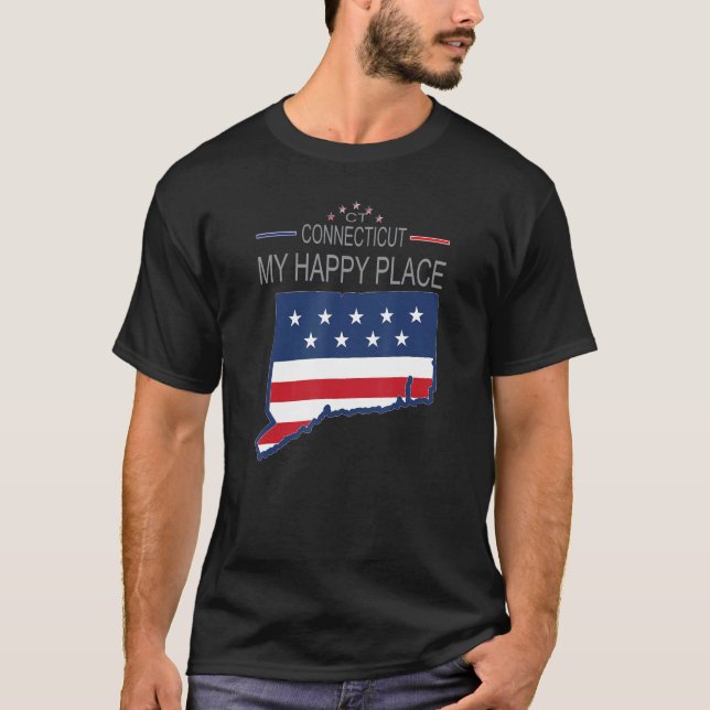 CT Connecticut My Happy Place  USA States Flag Map T Shirt (Framsida)