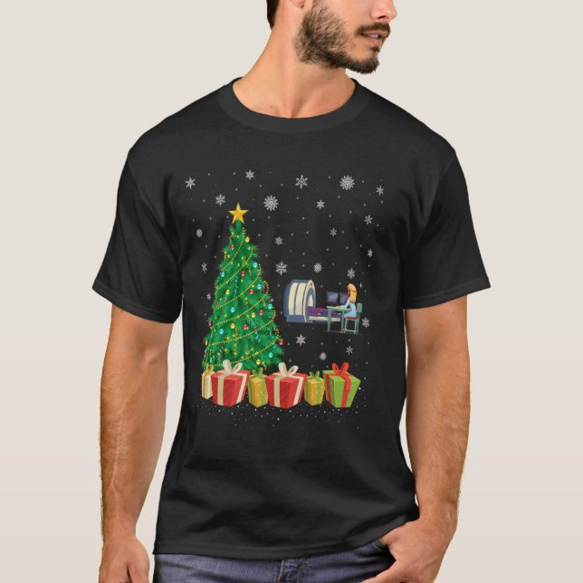 CT Tech Julafton Träd Lighting Santa Hat CT Tech C T Shirt (Framsida)