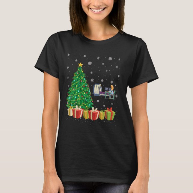 CT Tech Julafton Träd Lighting Santa Hat CT Tech C T Shirt (Framsida)