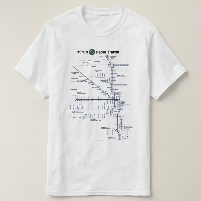 CTA ’L’ Rapid Transit 1970s Karta Chicago, Illinoi T Shirt (Design framsida)